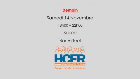 Evénement HCFR – la Soirée Bar Virtuel, Samedi 14 Novembre 18h00 – 22h00, c’est demain